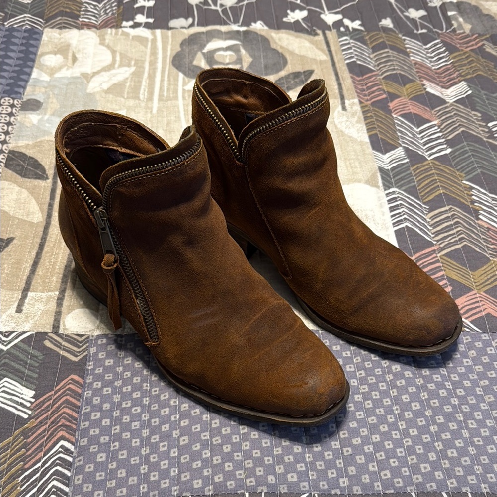 Born Real Leather Brown Ankle Booties with Side Zipper